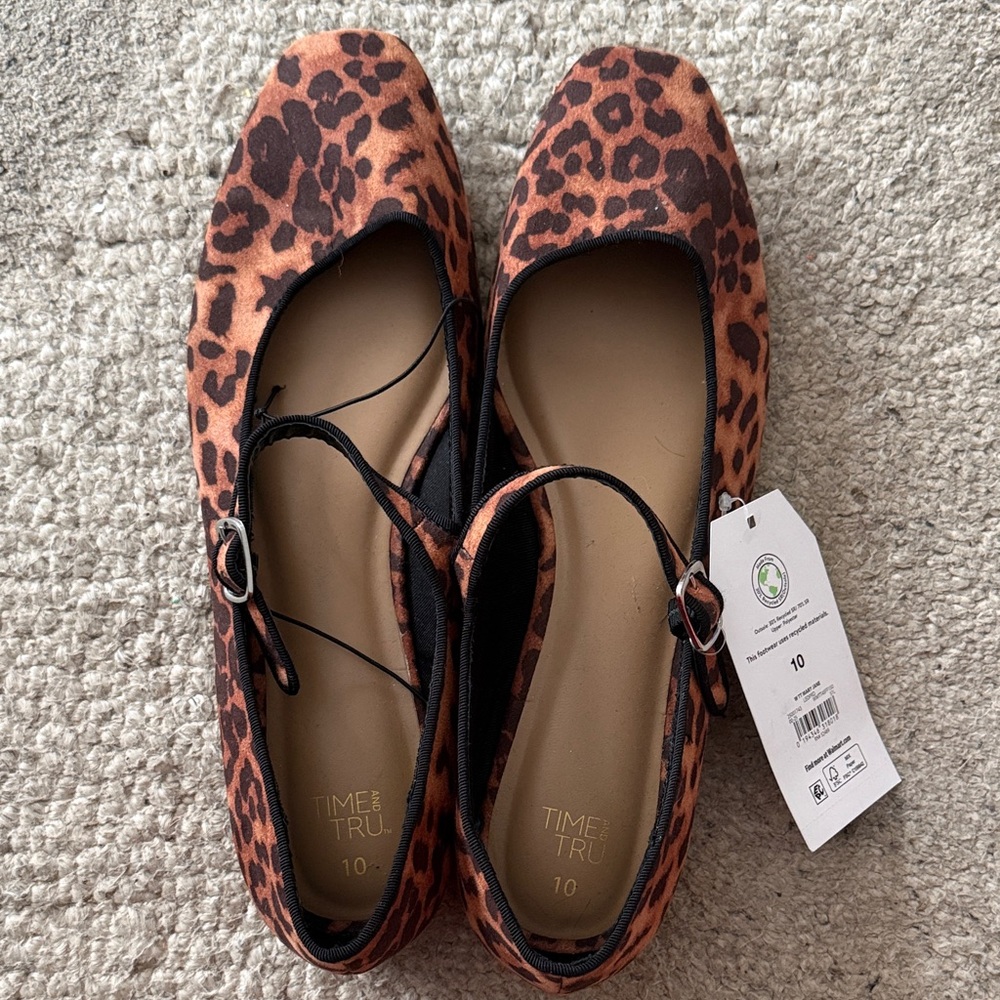 Time and Tru Leopard Print Mary Jane Flats - Brown and Black